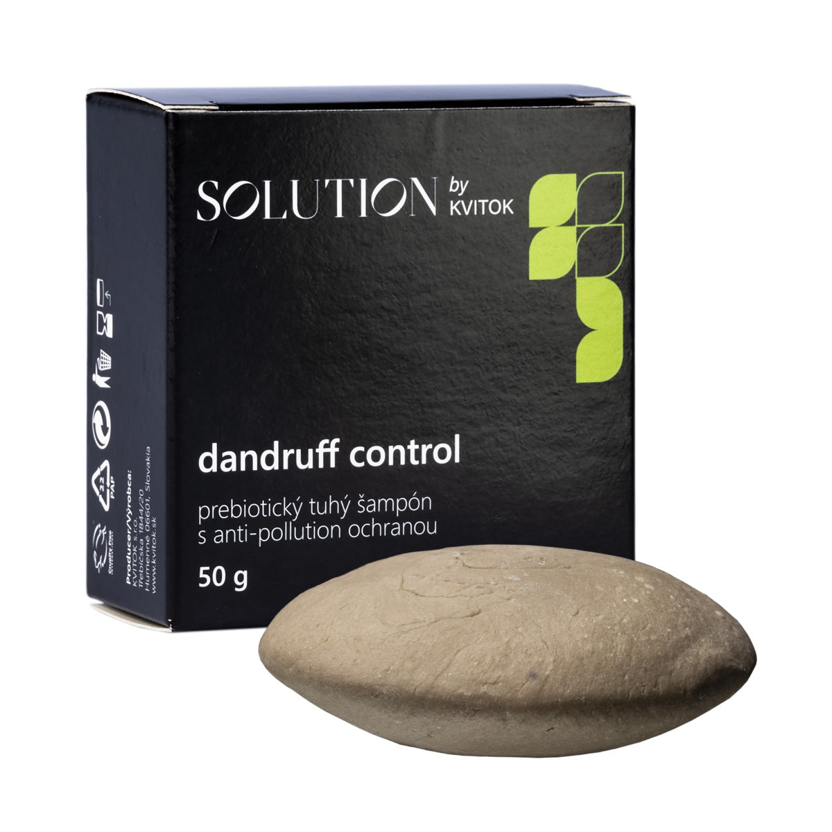 Kvitok Solution Prebiotický tuhý šampon s anti-pollution ochranou Dandruff Control (50 g) - pro mastné vlasy s tvorbou lupů