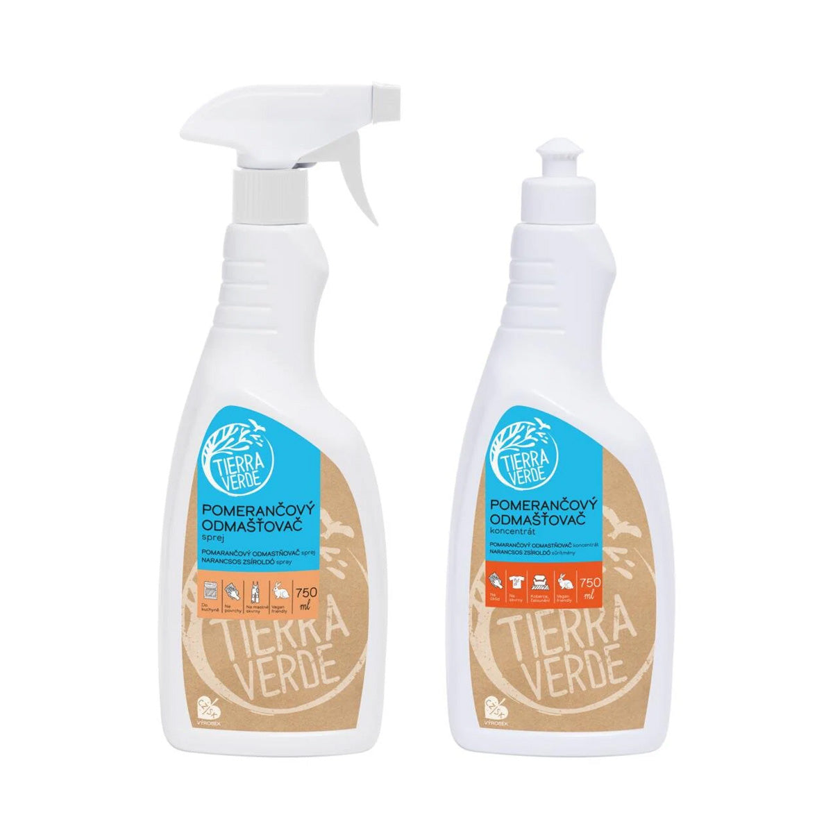 Tierra Verde Zvýhodněná sada na urputné skvrny a špínu (2x750 ml) - pomerančový odmašťovač sprej a koncentrát