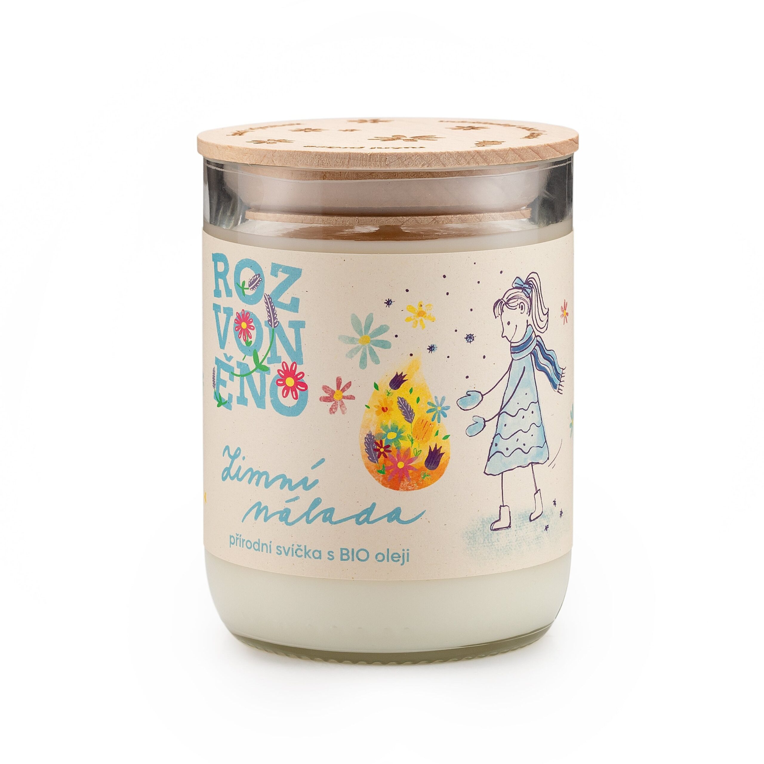 Rozvoněno Vonná svíčka - Zimní nálada (300 ml) - ve sklenici z lahve od vína