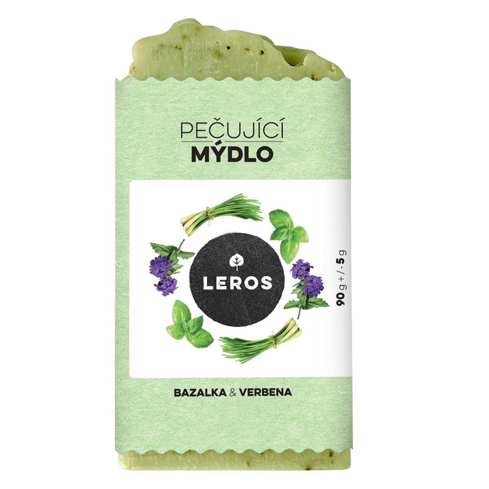 LEROS Pečující mýdlo (90 g) - Bazalka & verbena - se zeleným jílem