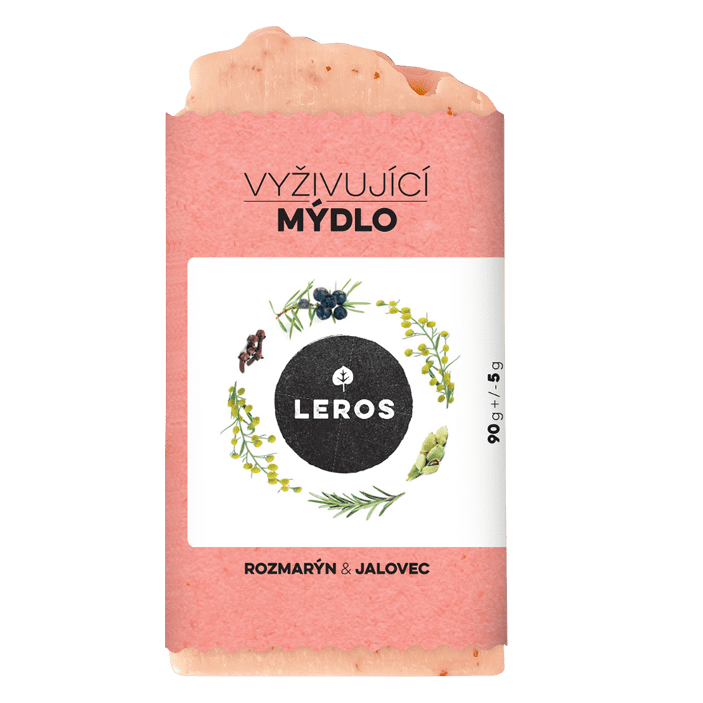 LEROS Vyživující mýdlo (90 g) - Rozmarýn & jalovec - s růžovým jílem