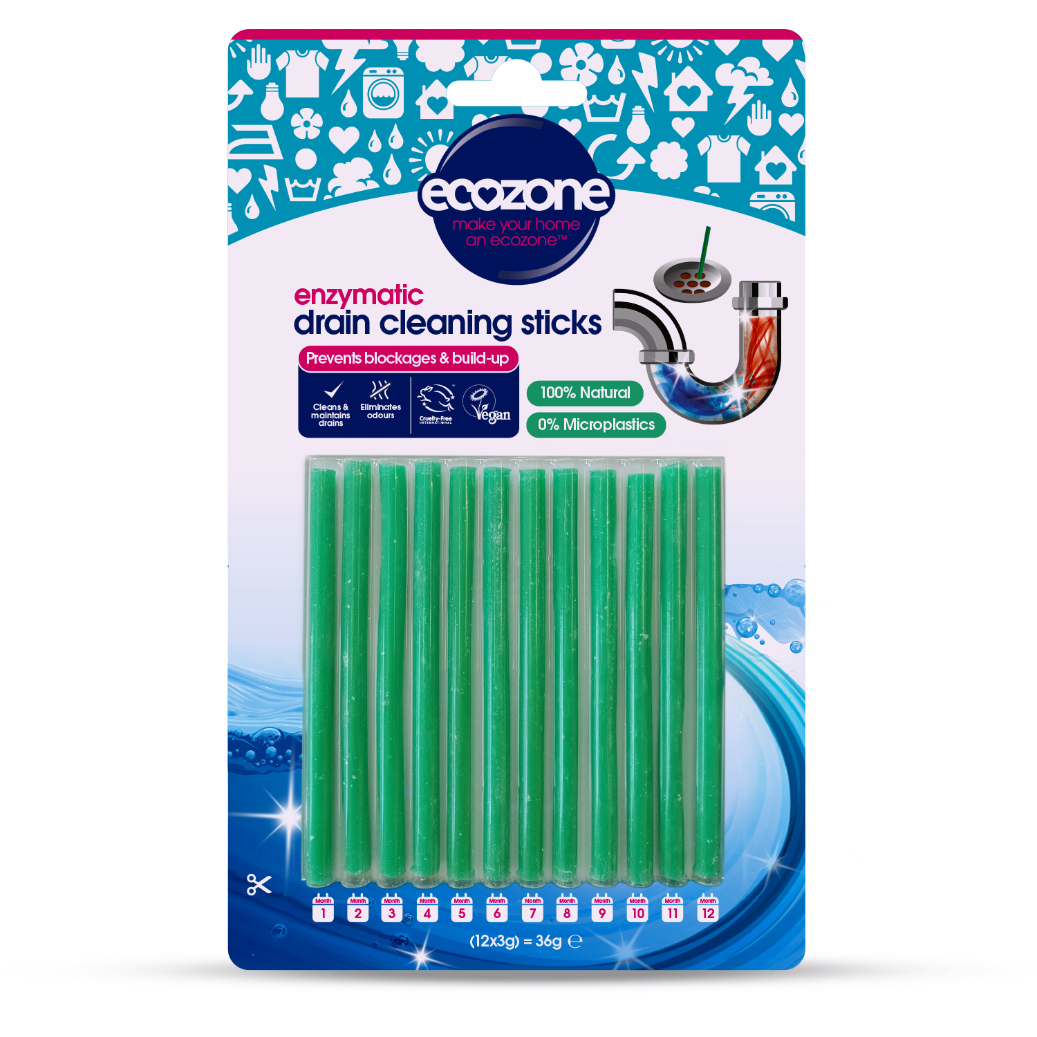 Ecozone Tyčinky na čištění odpadů s enzymy (12 ks) - vydrží celý jeden rok