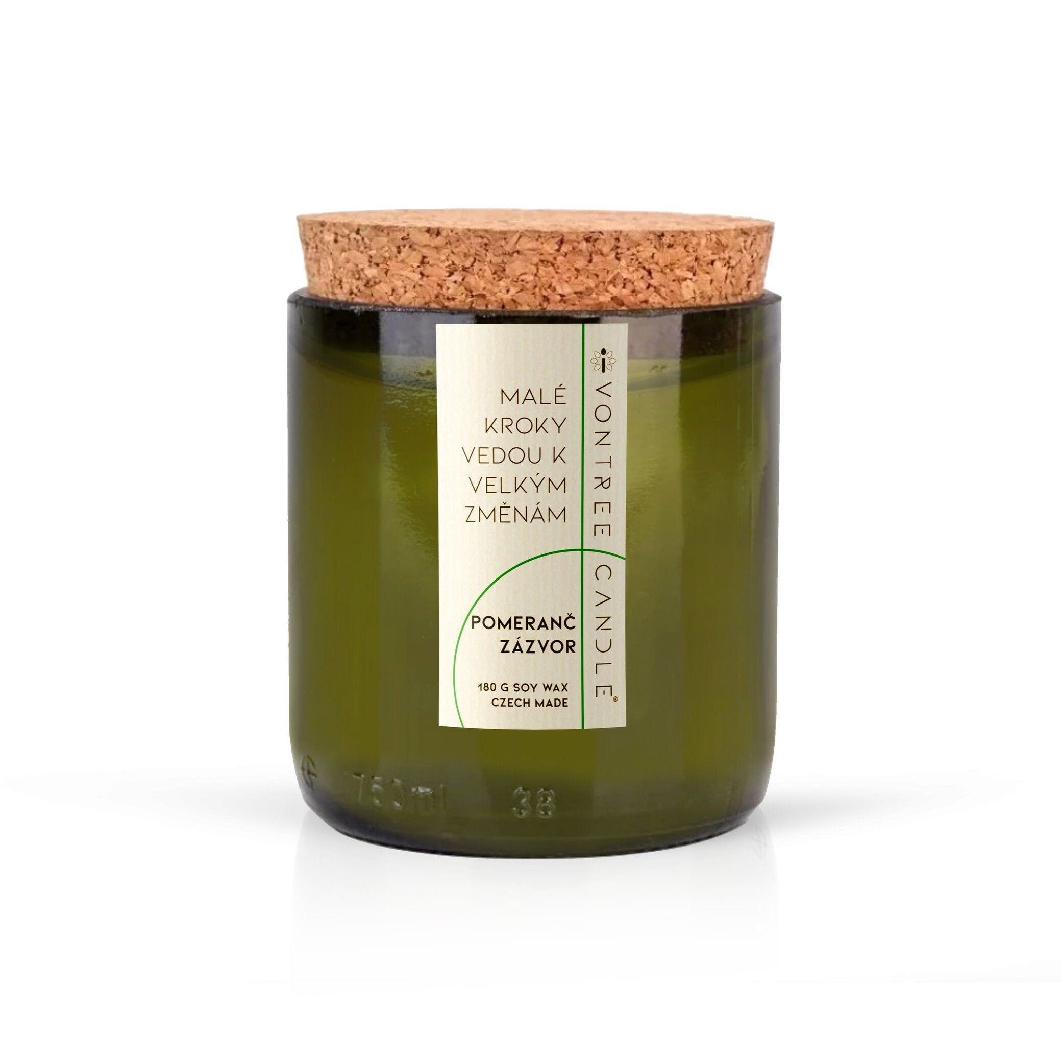 VonTree Candle Vonná svíčka ve vinné lahvi (250 ml) - Pomeranč a zázvor - sklenička z lahve od vína
