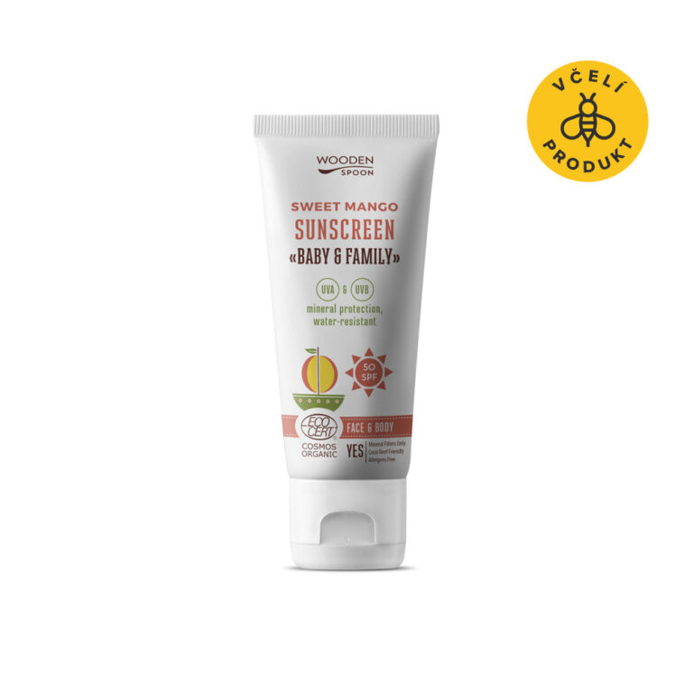 Wooden Spoon Opalovací tělové mléko Mango Baby & Family SPF 50 BIO – 100 ml